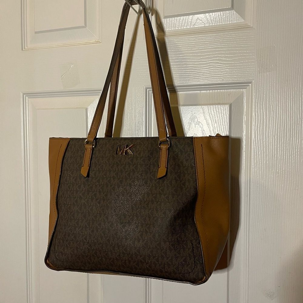 Michael Kors Brown and Tan Tote Bag with Structured Design